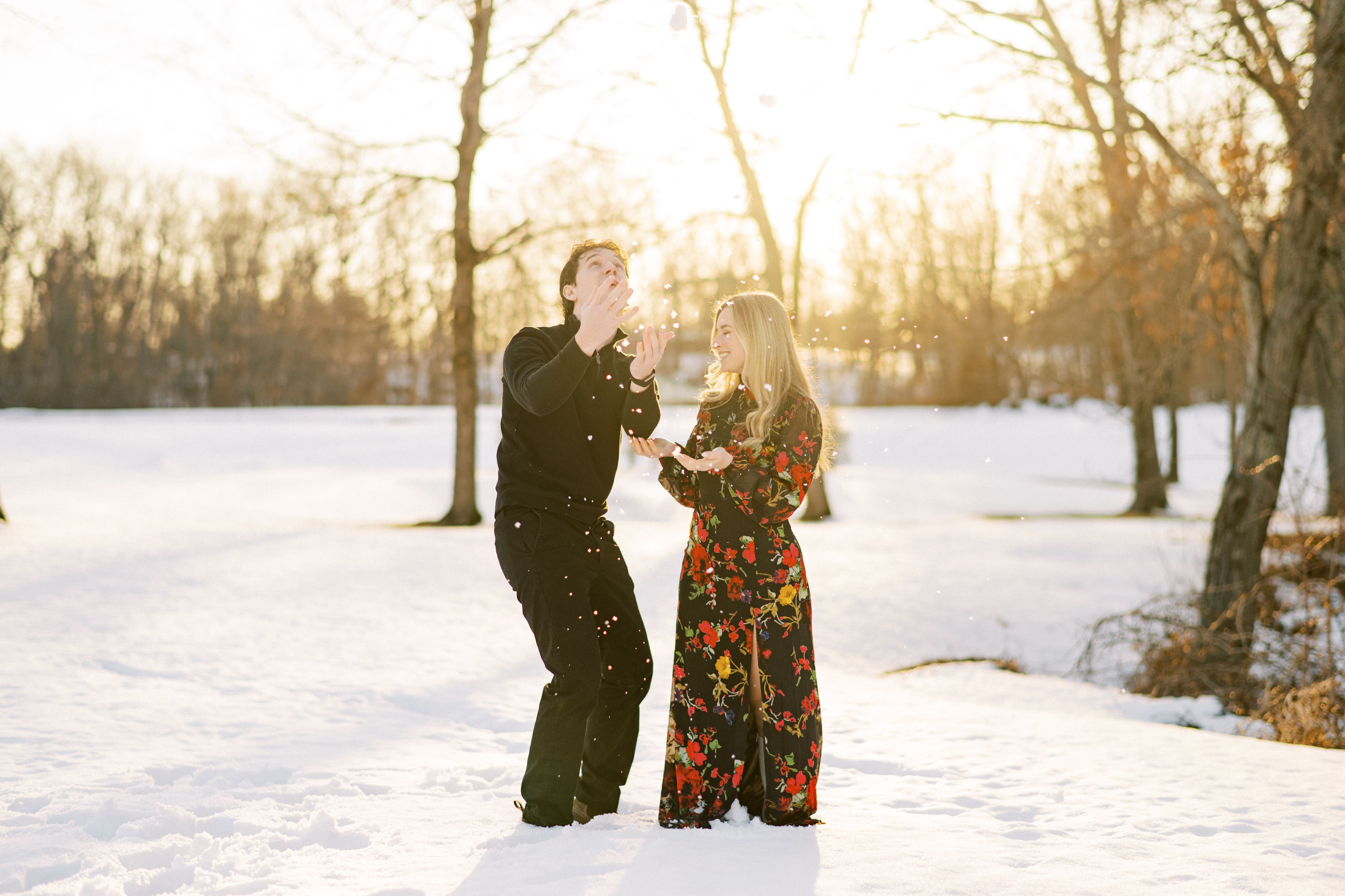 Playful moment in the snow